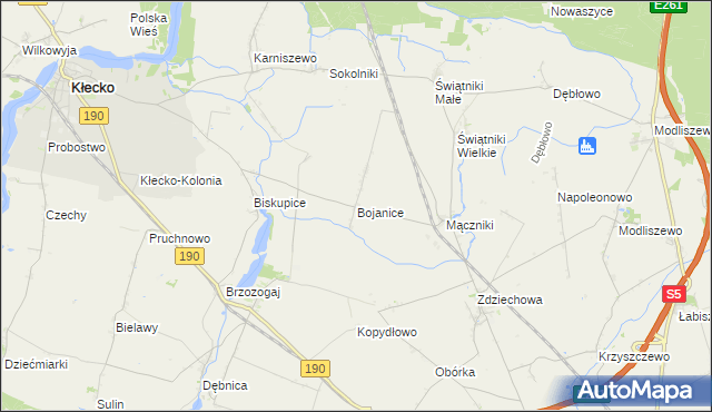 mapa Bojanice gmina Kłecko, Bojanice gmina Kłecko na mapie Targeo