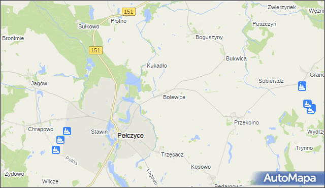 mapa Bolewice gmina Pełczyce, Bolewice gmina Pełczyce na mapie Targeo