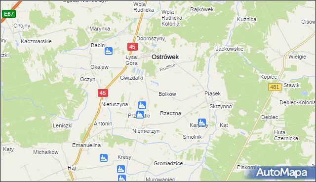 mapa Bolków gmina Ostrówek, Bolków gmina Ostrówek na mapie Targeo