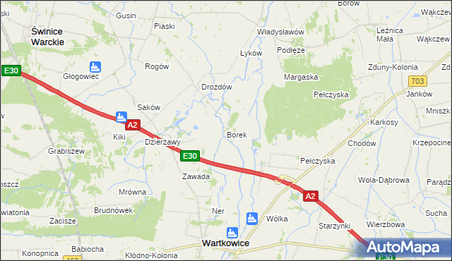 mapa Borek gmina Wartkowice, Borek gmina Wartkowice na mapie Targeo