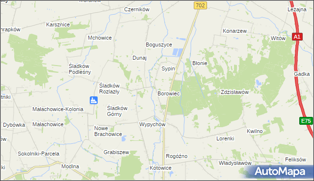 mapa Borowiec gmina Piątek, Borowiec gmina Piątek na mapie Targeo