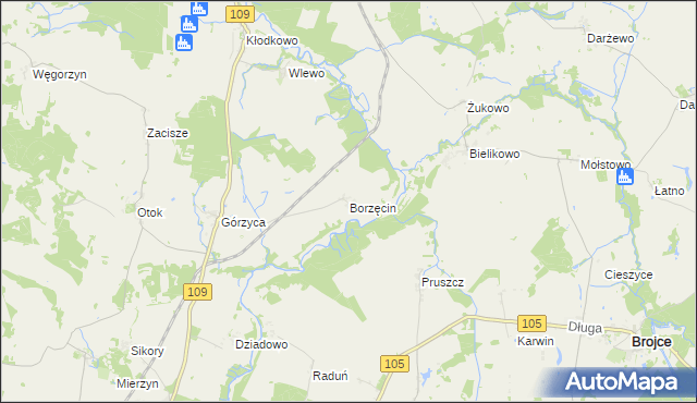 mapa Borzęcin gmina Gryfice, Borzęcin gmina Gryfice na mapie Targeo