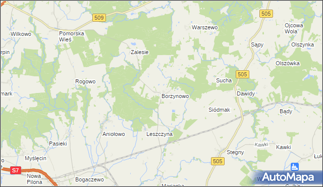 mapa Borzynowo gmina Pasłęk, Borzynowo gmina Pasłęk na mapie Targeo