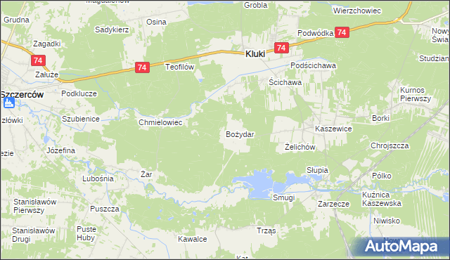 mapa Bożydar gmina Kluki, Bożydar gmina Kluki na mapie Targeo