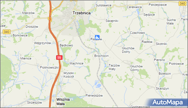 mapa Brochocin gmina Trzebnica, Brochocin gmina Trzebnica na mapie Targeo