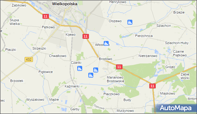 mapa Brodowo gmina Środa Wielkopolska, Brodowo gmina Środa Wielkopolska na mapie Targeo