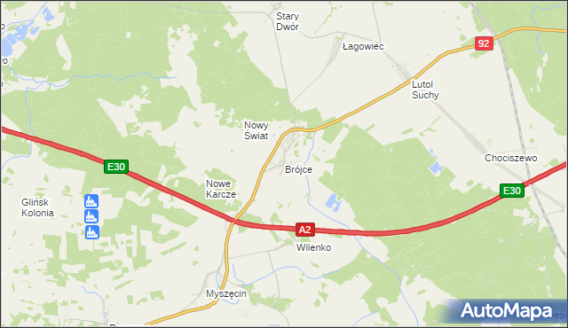 mapa Brójce gmina Trzciel, Brójce gmina Trzciel na mapie Targeo