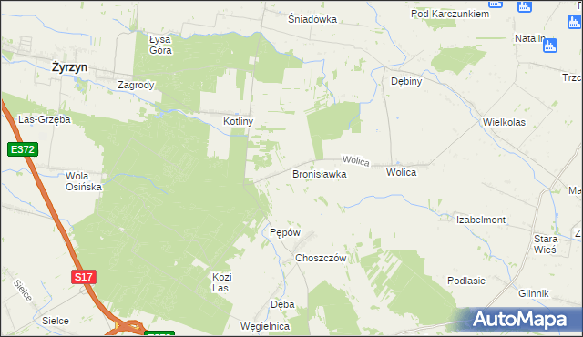 mapa Bronisławka gmina Kurów, Bronisławka gmina Kurów na mapie Targeo