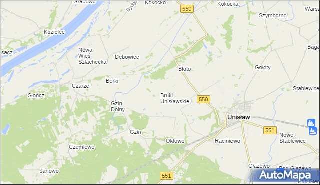 mapa Bruki Unisławskie, Bruki Unisławskie na mapie Targeo
