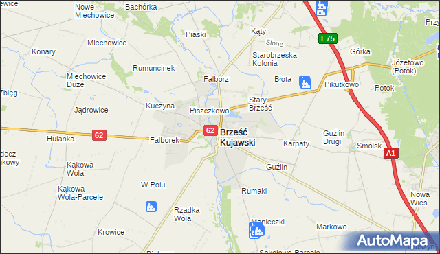 mapa Brześć Kujawski, Brześć Kujawski na mapie Targeo