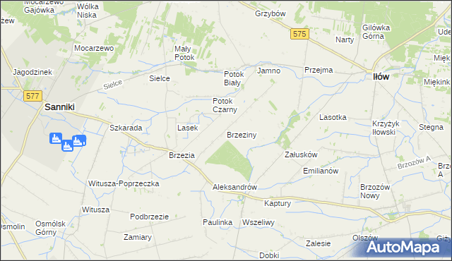 mapa Brzeziny gmina Sanniki, Brzeziny gmina Sanniki na mapie Targeo