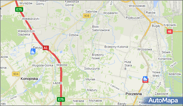 mapa Brzeziny Nowe, Brzeziny Nowe na mapie Targeo