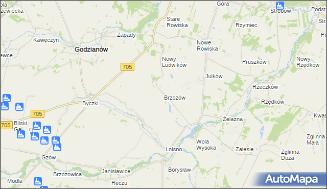 mapa Brzozów gmina Skierniewice, Brzozów gmina Skierniewice na mapie Targeo