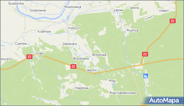 mapa Brzozowa gmina Krzeszyce, Brzozowa gmina Krzeszyce na mapie Targeo