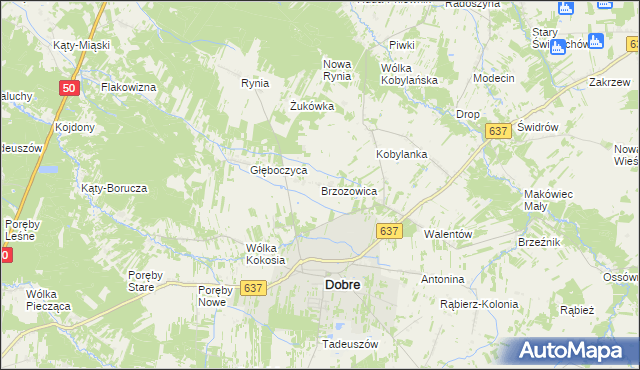 mapa Brzozowica gmina Dobre, Brzozowica gmina Dobre na mapie Targeo