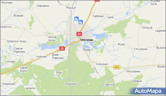 mapa Bugaj gmina Miłosław, Bugaj gmina Miłosław na mapie Targeo