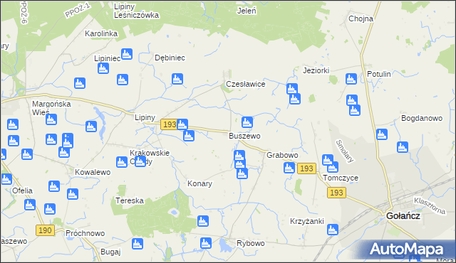 mapa Buszewo gmina Gołańcz, Buszewo gmina Gołańcz na mapie Targeo