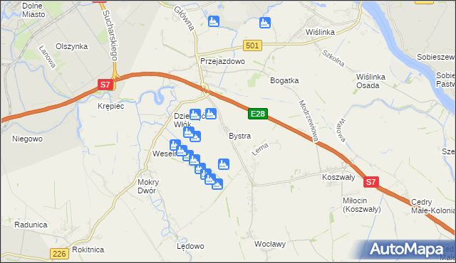 mapa Bystra gmina Pruszcz Gdański, Bystra gmina Pruszcz Gdański na mapie Targeo