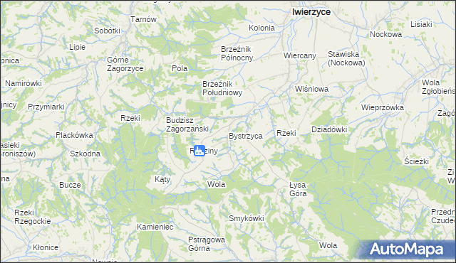 mapa Bystrzyca gmina Iwierzyce, Bystrzyca gmina Iwierzyce na mapie Targeo