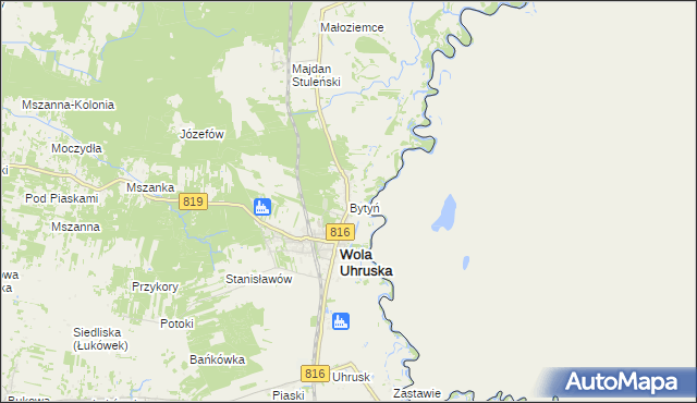 mapa Bytyń gmina Wola Uhruska, Bytyń gmina Wola Uhruska na mapie Targeo