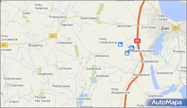 mapa Cerekwica gmina Żnin, Cerekwica gmina Żnin na mapie Targeo