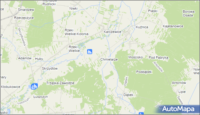 mapa Chmielarze gmina Kłomnice, Chmielarze gmina Kłomnice na mapie Targeo