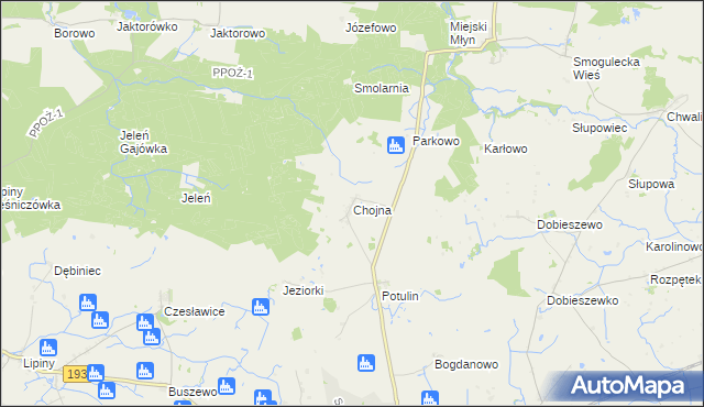 mapa Chojna gmina Gołańcz, Chojna gmina Gołańcz na mapie Targeo