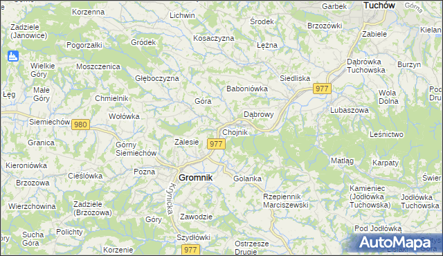 mapa Chojnik gmina Gromnik, Chojnik gmina Gromnik na mapie Targeo