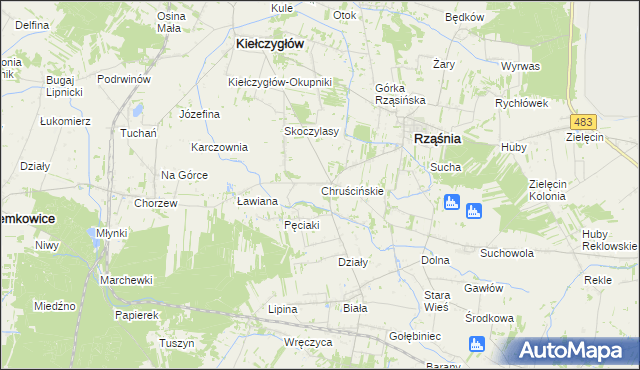 mapa Chruścińskie, Chruścińskie na mapie Targeo