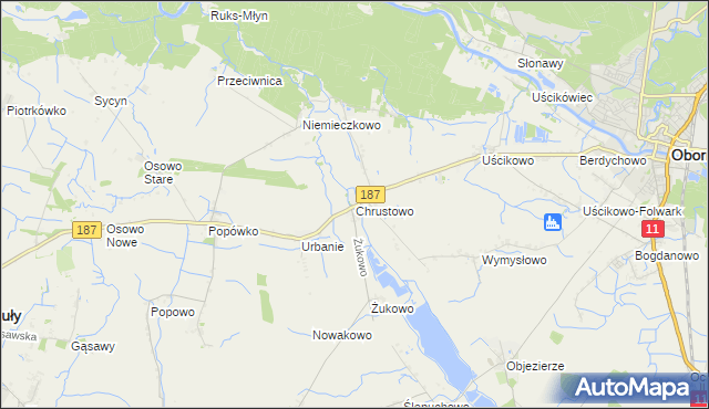mapa Chrustowo gmina Oborniki, Chrustowo gmina Oborniki na mapie Targeo
