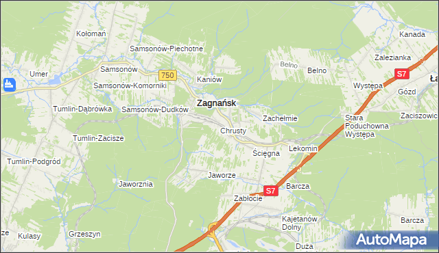 mapa Chrusty gmina Zagnańsk, Chrusty gmina Zagnańsk na mapie Targeo