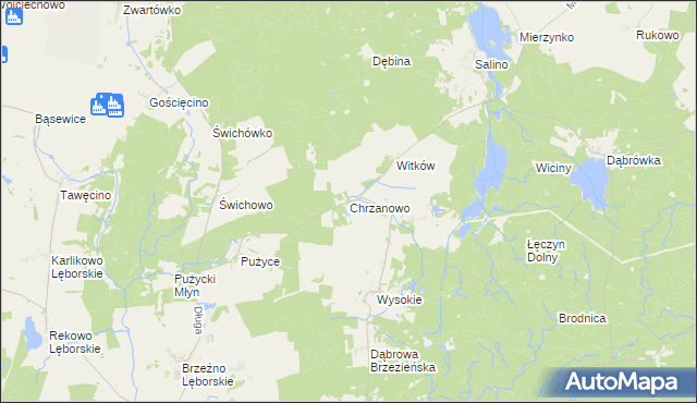 mapa Chrzanowo gmina Łęczyce, Chrzanowo gmina Łęczyce na mapie Targeo