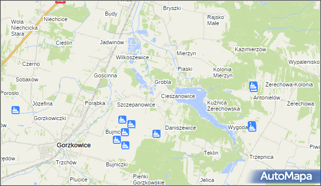 mapa Cieszanowice gmina Gorzkowice, Cieszanowice gmina Gorzkowice na mapie Targeo