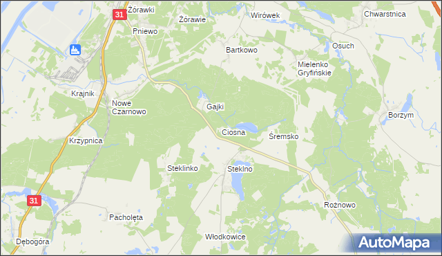 mapa Ciosna gmina Gryfino, Ciosna gmina Gryfino na mapie Targeo