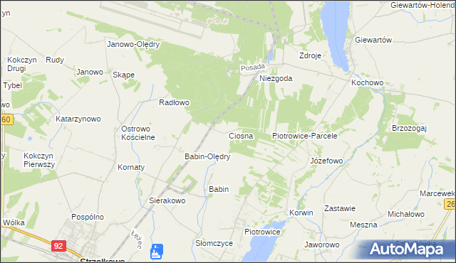 mapa Ciosna gmina Strzałkowo, Ciosna gmina Strzałkowo na mapie Targeo