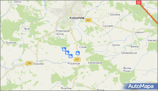 mapa Cisów gmina Kożuchów, Cisów gmina Kożuchów na mapie Targeo