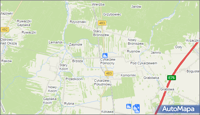 mapa Cykarzew Północny, Cykarzew Północny na mapie Targeo