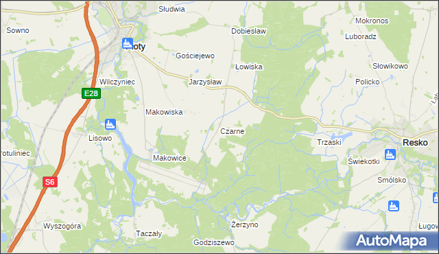 mapa Czarne gmina Płoty, Czarne gmina Płoty na mapie Targeo