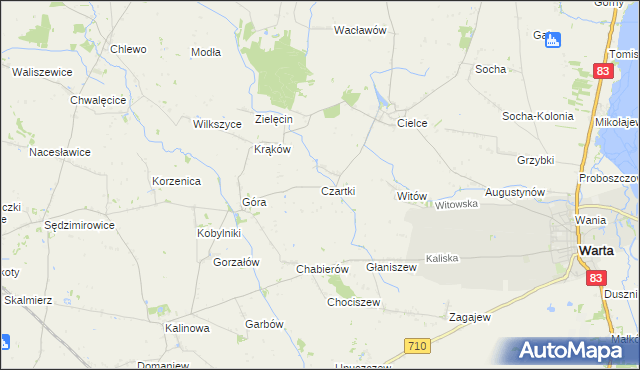 mapa Czartki gmina Warta, Czartki gmina Warta na mapie Targeo