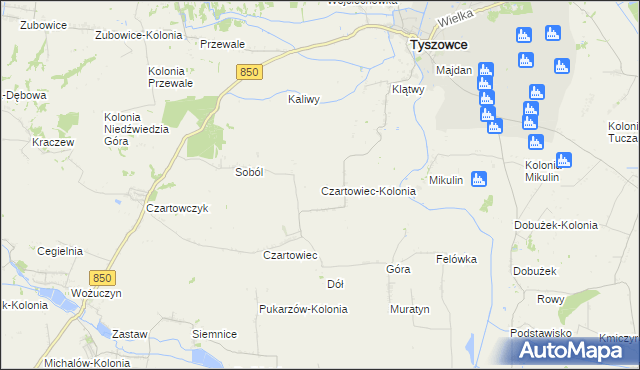 mapa Czartowiec-Kolonia, Czartowiec-Kolonia na mapie Targeo