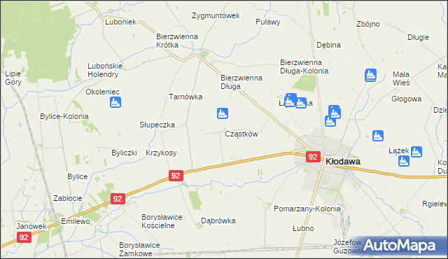 mapa Cząstków gmina Kłodawa, Cząstków gmina Kłodawa na mapie Targeo