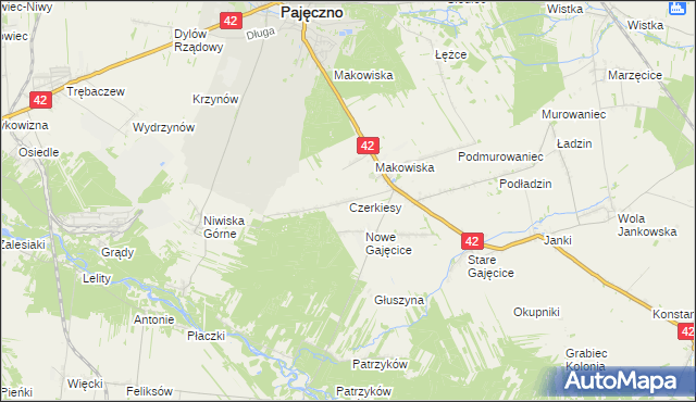 mapa Czerkiesy gmina Pajęczno, Czerkiesy gmina Pajęczno na mapie Targeo