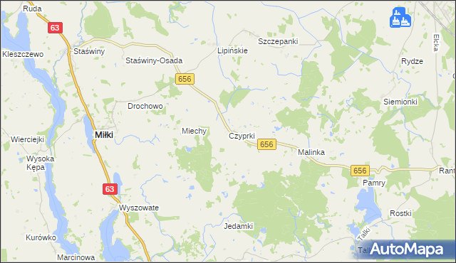 mapa Czyprki gmina Miłki, Czyprki gmina Miłki na mapie Targeo