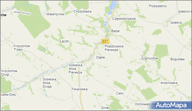 mapa Dąbie gmina Żółkiewka, Dąbie gmina Żółkiewka na mapie Targeo