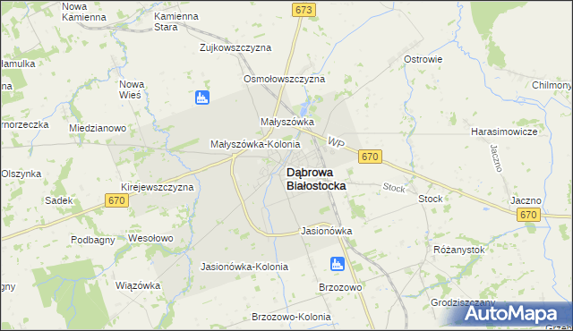 mapa Dąbrowa Białostocka, Dąbrowa Białostocka na mapie Targeo