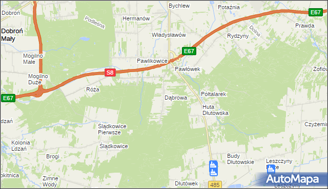 mapa Dąbrowa gmina Dłutów, Dąbrowa gmina Dłutów na mapie Targeo