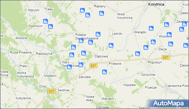 mapa Dąbrowa gmina Korytnica, Dąbrowa gmina Korytnica na mapie Targeo