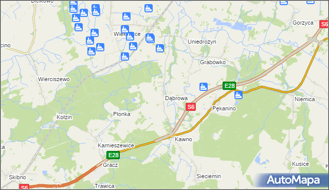 mapa Dąbrowa gmina Sianów, Dąbrowa gmina Sianów na mapie Targeo