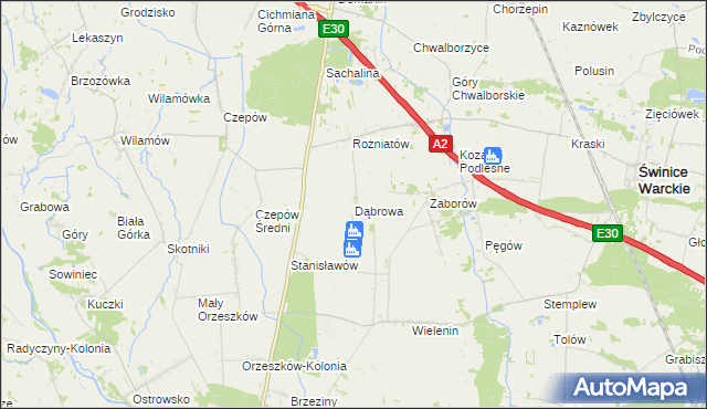 mapa Dąbrowa gmina Uniejów, Dąbrowa gmina Uniejów na mapie Targeo