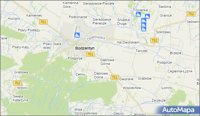 mapa Dąbrowa Górna gmina Bodzentyn, Dąbrowa Górna gmina Bodzentyn na mapie Targeo